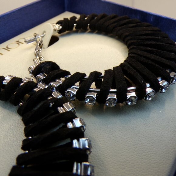 Persimmon Crystal Black Leather Hoop Earrings - Picture 4 of 7